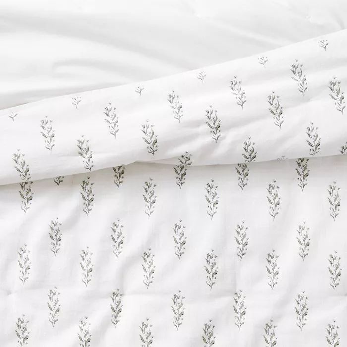 Lofty Cotton Slub Wood Block Floral Quilt White - Threshold™ designed with Studio McGee | Target