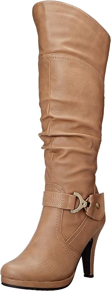 Amazon.com | TOP Moda Womens Page-65 Knee High Round Toe Lace-Up Slouched High Heel Boots, Tan, 9... | Amazon (US)