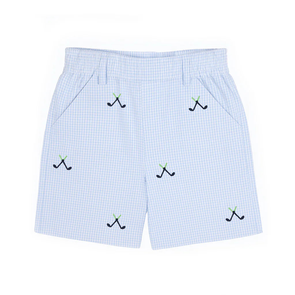 Florence Eiseman Check Seersucker Short With Embroidered Golf Clubs | JoJo Mommy