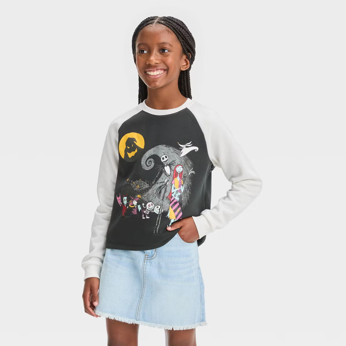 Girls' The Nightmare Before Christmas Raglan Pullover Sweatshirt - Black | Target