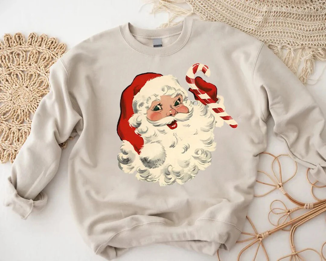 Santa Claus Sweatshirt,santa Christmas Sweatshirt,retro Santa Sweater,candy Cane Shirt,vintage Sa... | Etsy (US)
