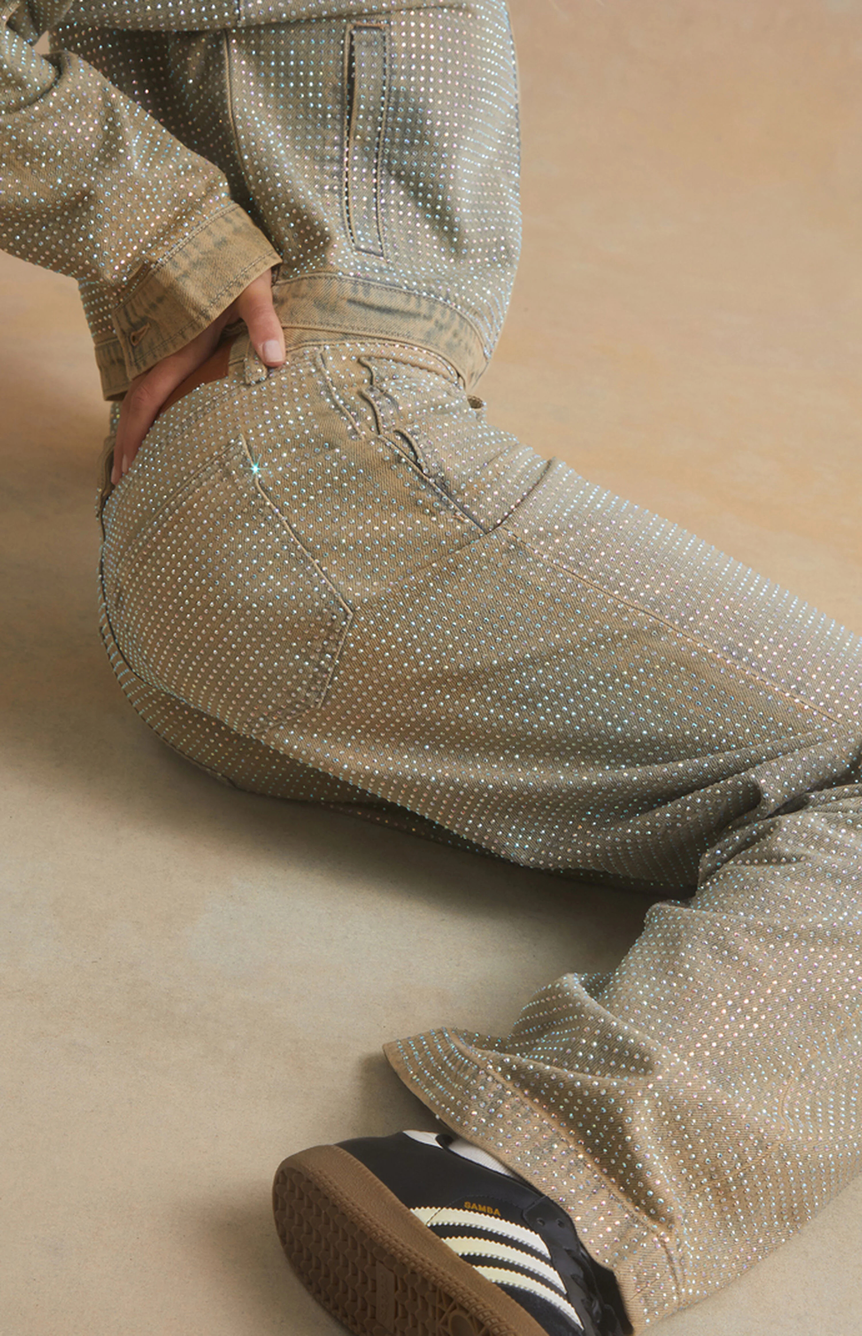 RARE DNM EDIT Rhinestone Low Rise Baggy Jeans | PacSun