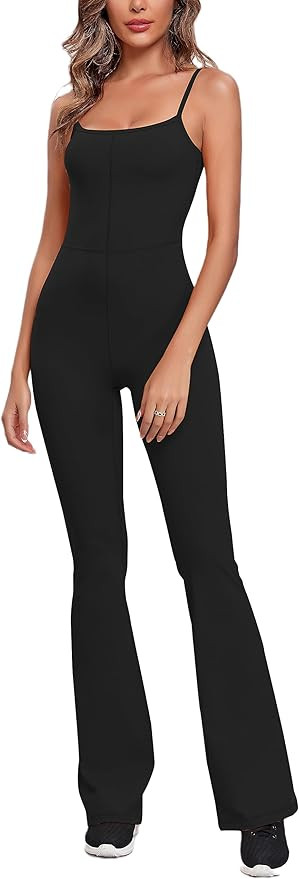 Abonlen Flare Jumpsuit for Women Sleeveless Spaghetti Strap Casual Yoga Rompers Long Pants | Amazon (US)