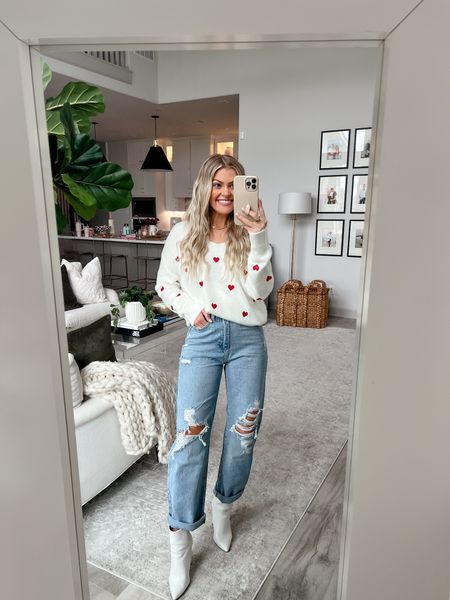 sharing some cute outfit inspo for any valentine’s or galentine’s date night plans you might have! wearing a size small sweater & 25 in jeans - code: JESSCRUM for 20% off 

#LTKsalealert #LTKSeasonal #LTKstyletip