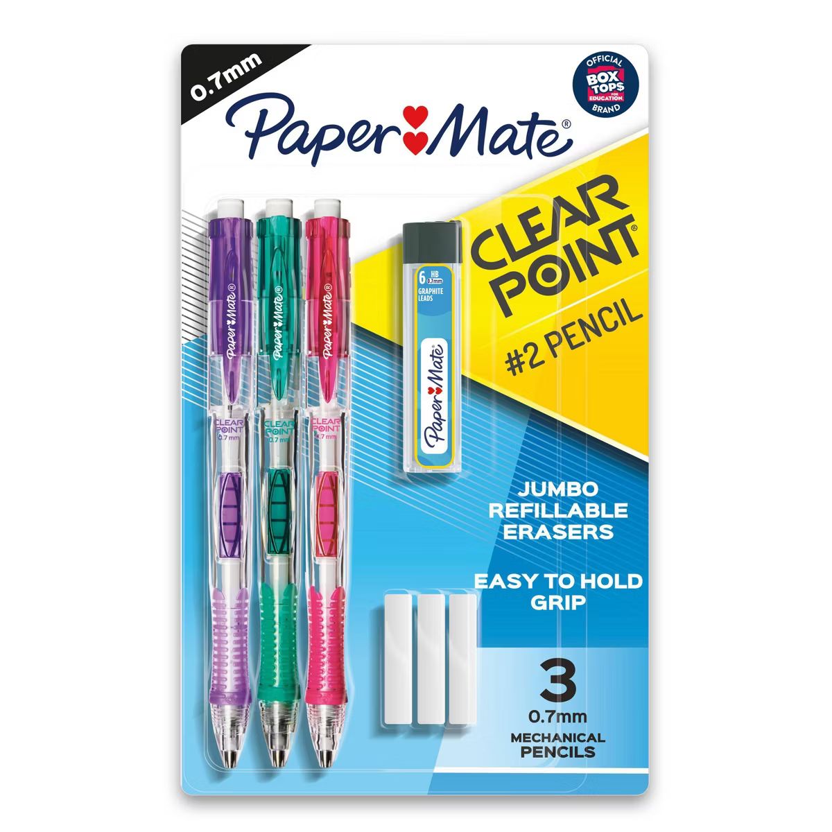 Paper Mate Clear Point 3pk #2 Mechanical Pencils with Eraser & Refill 0.7mm Assorted Colors | Target