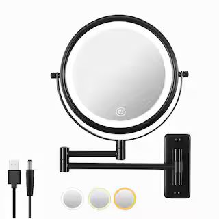 8 in. Small Round 10X Magnifying 3-Color-LED Touch Screen USB Charge 2-Sided Bathroom Makeup Mirr... | The Home Depot