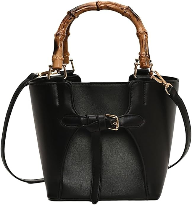 Women’s Bucket Bag Trendy Crossbody Bags For Women Vegan Leather Bamboo Handle Shoulder Handbag... | Amazon (US)