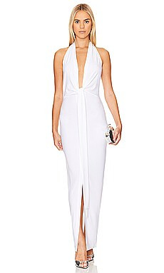 Norma Kamali Tie Front Halter Gown in Snow White from Revolve.com | Revolve Clothing (Global)