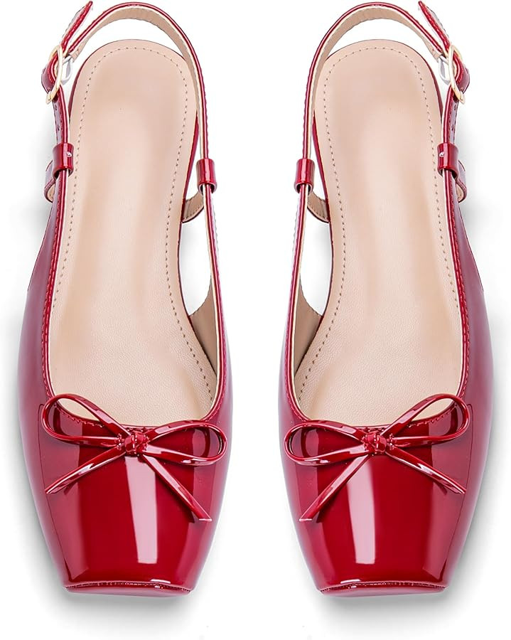 Women's Ballet Flats Slingbacks Square Toe Bow Knit Dressy Flat Shoes with Ankle Buckles Satin | Amazon (US)