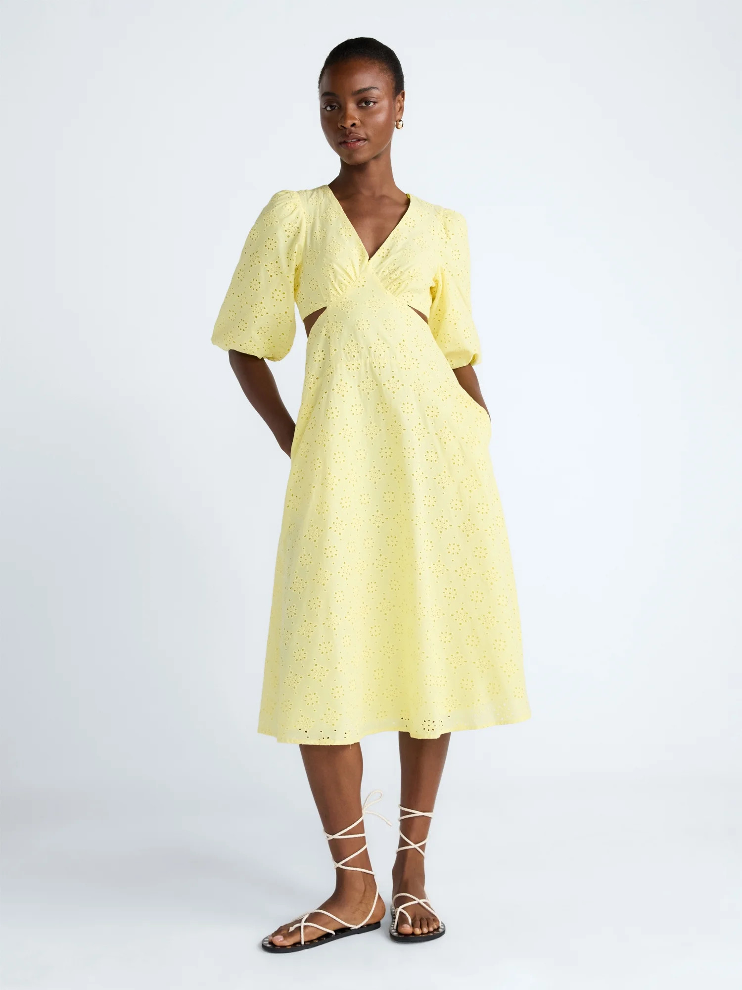 Scoop Women's Eyelet Cutout Cotton Midi Dress, Sizes 0-18 | Walmart (US)