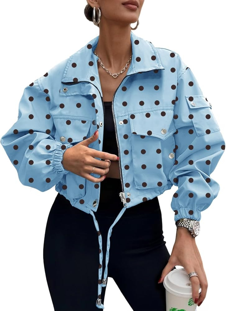 Womens Lightweight Cropped Bomber Jacket With Pockets | Amazon (US)