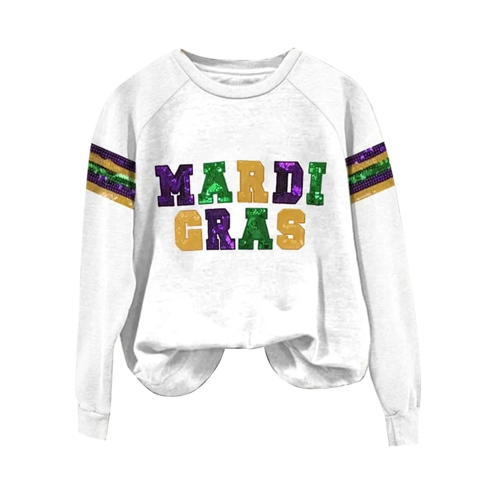 MSJUHEG Mardi Gras Outfit for Women Mardi Gras Shirt Women's Carnival Print Crew Neck Long Sleeve... | Walmart (US)