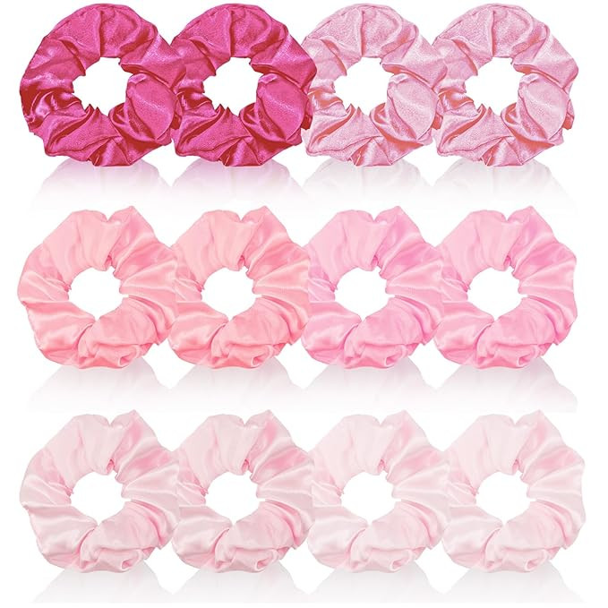 Aprince 12 Pieces Pink Satin Scrunchies for Girls Women Hair Ties Ponytail Holder Hair Scrunchies... | Amazon (US)