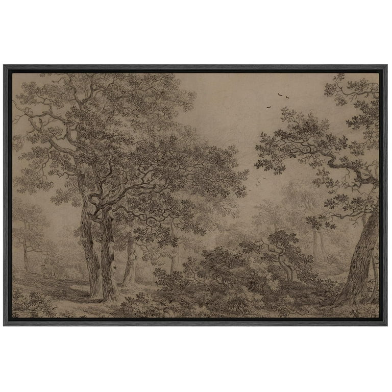 IDEA4WALL Framed Canvas Wall Art Retro Majestic Oak Tree Drawing Detailed Illustrations Black & W... | Walmart (US)