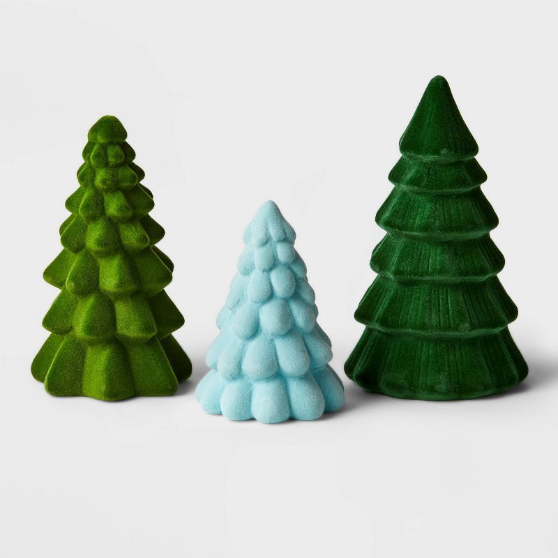 3pc Flocked Tree Decorative Figurine Set Green - Wondershop&#8482; | Target