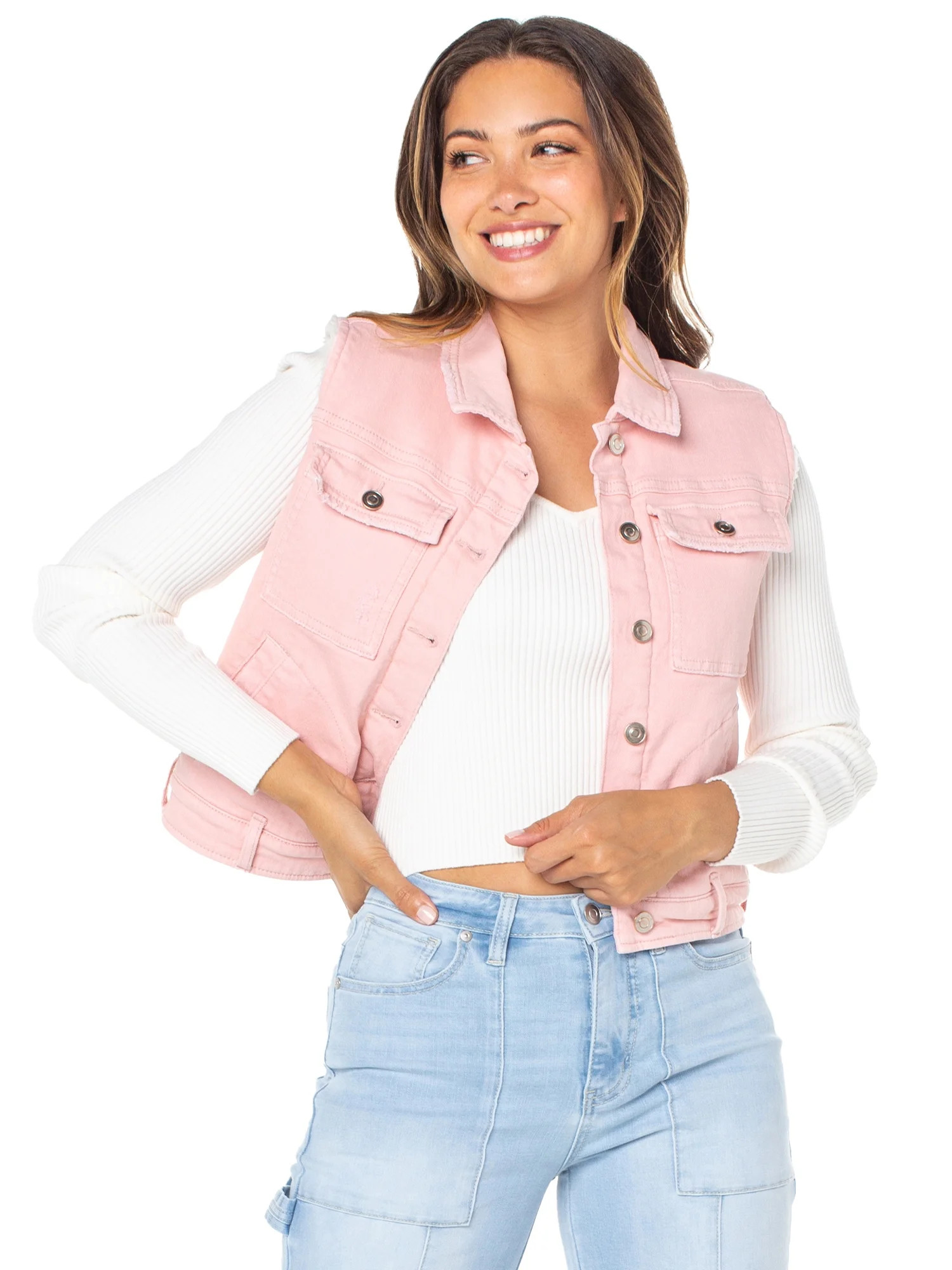 Celebrity Pink Women's Juniors Faux Shearling Vest - Walmart.com | Walmart (US)