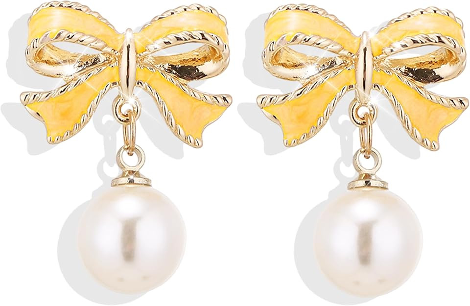 Bow Earrings for Women Trendy Stuff Cute Bow Pearl Drop Dangle Earrings Bowknot Stud Wedding Part... | Amazon (US)
