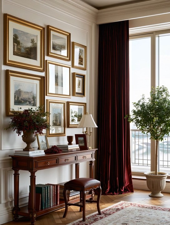 What caught your eye first—the timeless gallery wall or those rich burgundy velvet curtains?

A well-designed gallery wall has a way of becoming the heart of a room. It tells your story, reflects your travels, celebrates your favorite artwork, and gives your home a sense of history that never goes out of style.

Many people already know the art they love. The challenge isn't choosing the artwork—it's creating a gallery that feels balanced instead of overwhelming.

Our favorite approach is to start with antique gold frames. Their timeless finish works beautifully with landscapes, architectural sketches, family photos, vintage prints, and modern artwork alike. Mix different frame sizes while keeping the finish consistent, and your gallery instantly feels curated rather than random.

It's no surprise that gallery walls have become one of the most loved ideas in our Elegant & Driven community. They're personal, timeless, and every home tells a different story.

Browse our curated collection of antique gold gallery frames and create a wall that's uniquely yours.

Because the most beautiful homes don't just display art—they display the life you've lived.

#GalleryWall #WallArt #HomeDecor #ElegantAndDriven 

 #LTKHome