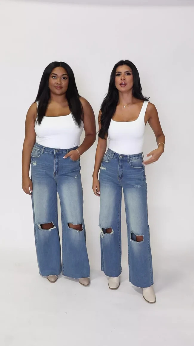 Kelsea Medium Wash Wide Leg Jeans | Pink Lily