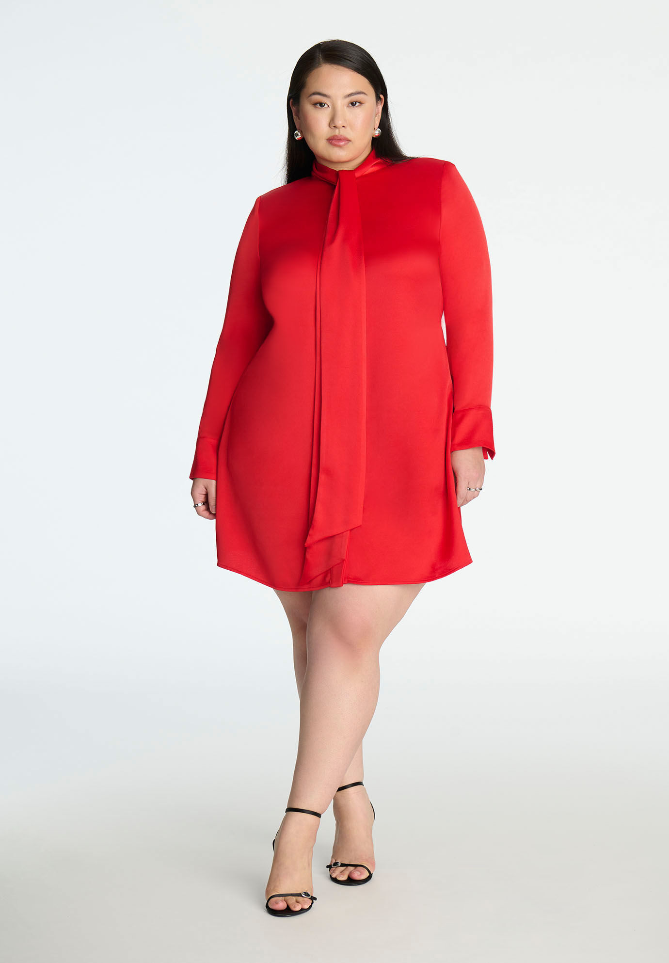 Strong Shoulder Tie Front Mini Dress | Eloquii