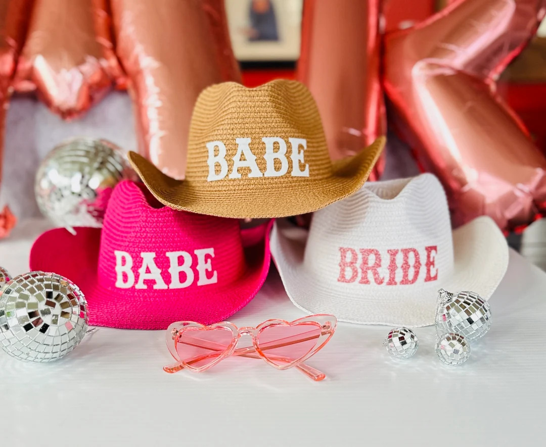 Coastal Cowgirl Hats Bachelorette Party Hats Coastal Bachelorette Favors Pink Bachelorette Cowgir... | Etsy (US)