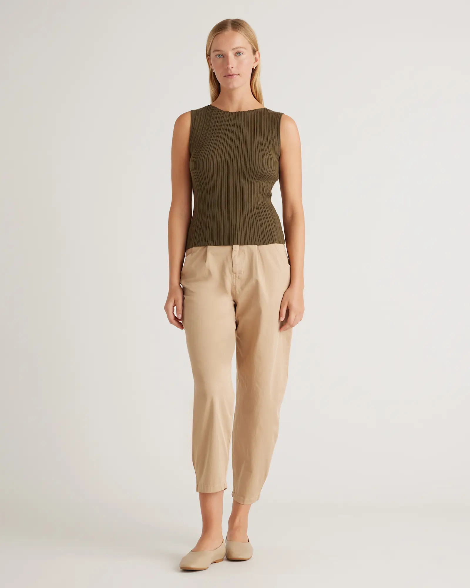Cotton Cashmere Ribbed Tank in Olive | Quince