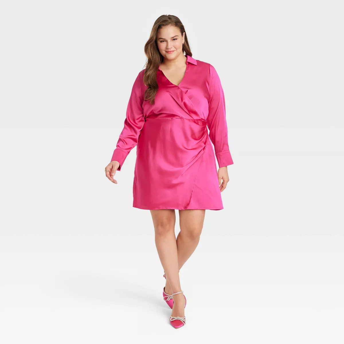 Women's Long Sleeve Satin Shirtdress - A New Day™ | Target