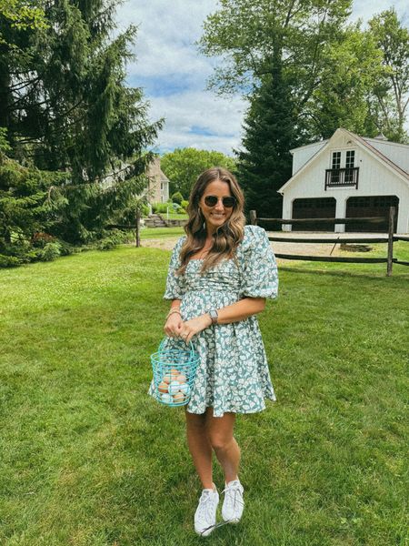 On the farm again 🐓🥚🌾  I got to see Jack graduate from kindergarten yesterday 🥹 time goes by way too quickly!! 

In other news, this dress is *adorable* and comes in multiple colors/prints! 
I’m wearing size small & my sneakers are TTS  

#LTKFindsUnder50 #LTKSaleAlert #LTKFindsUnder100