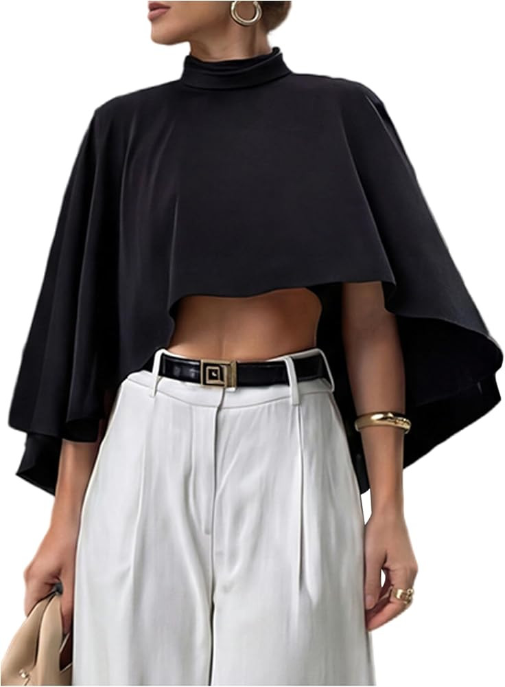 Verdusa Women's Asymmetrical Poncho Top Going Out Dressy Blouse Flowy Shawl | Amazon (US)