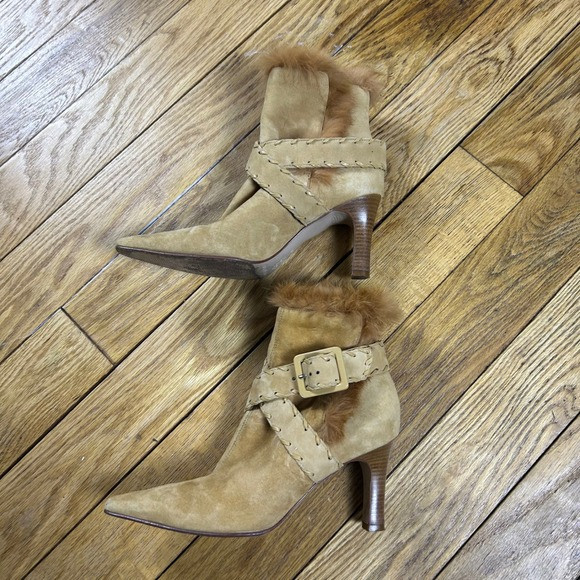 Y2K Antonio Melani Suede Fur Trim Pointed Toe Ankle Boots Women Size 6 | Poshmark