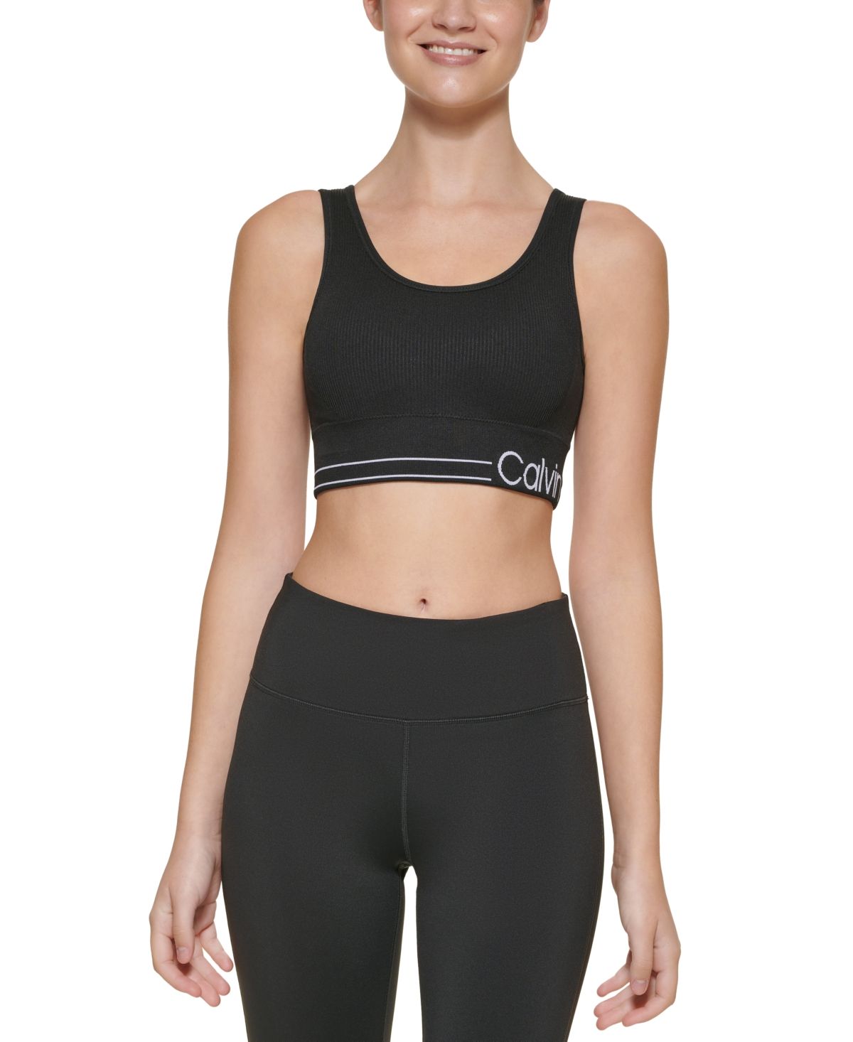 Calvin Klein Performance Women's Ribbed Medium Impact Sports Bra | Macys (US)