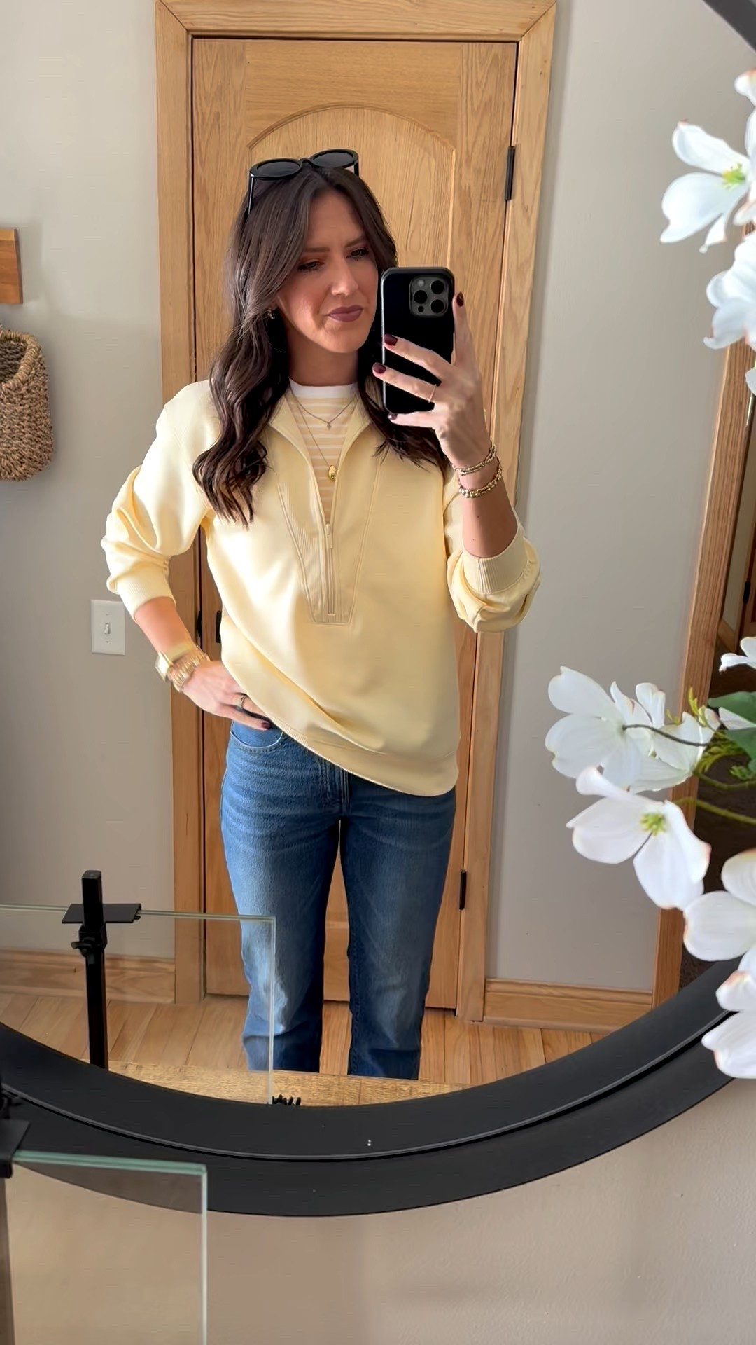Some Target finds I’m really liking 

Sweatshirt - medium 
Tank with built in bra - size up maybe even two sizes. Im in a medium 
Jeans - size 26 