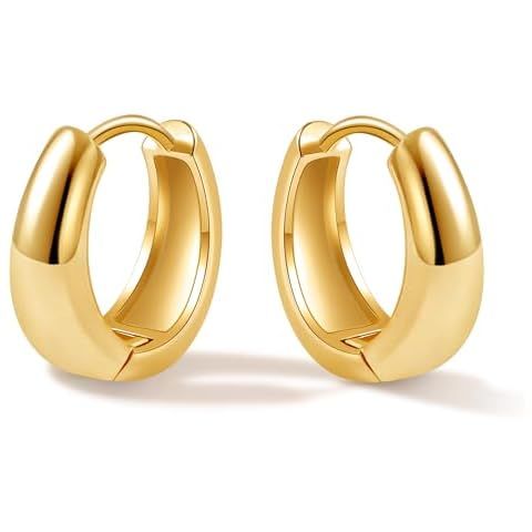 PAVOI 14K Gold Plated Sterling Silver Post Small Chunky Hoops Earrings | Thick Lightweight Gold H... | Amazon (US)