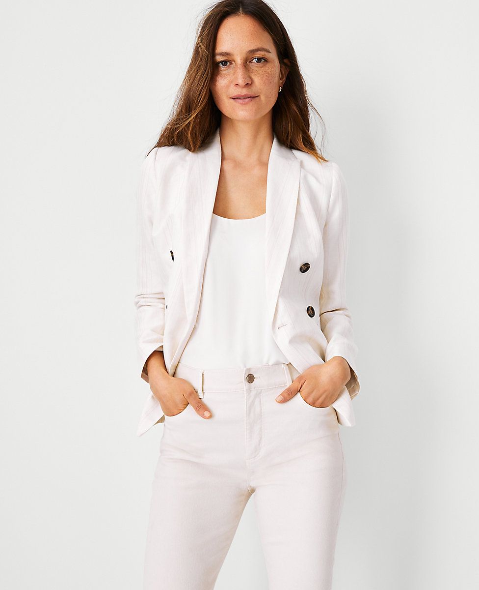 The Striped Double Breasted Blazer in Linen Cotton | Ann Taylor (US)