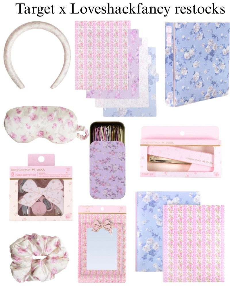 Target x Loveshackfancy restocks! Kids school supplies, scrunchie, brush, folders, dividers, locker mirror, stapler, pink, blue, floral, girls.

#LTKootd #LTKSaleAlert #LTKKids