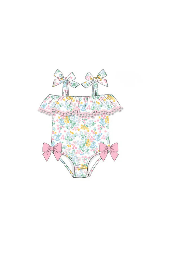 Pre-Order Floral Tie Shoulder Swimsuit | The Smocked Flamingo