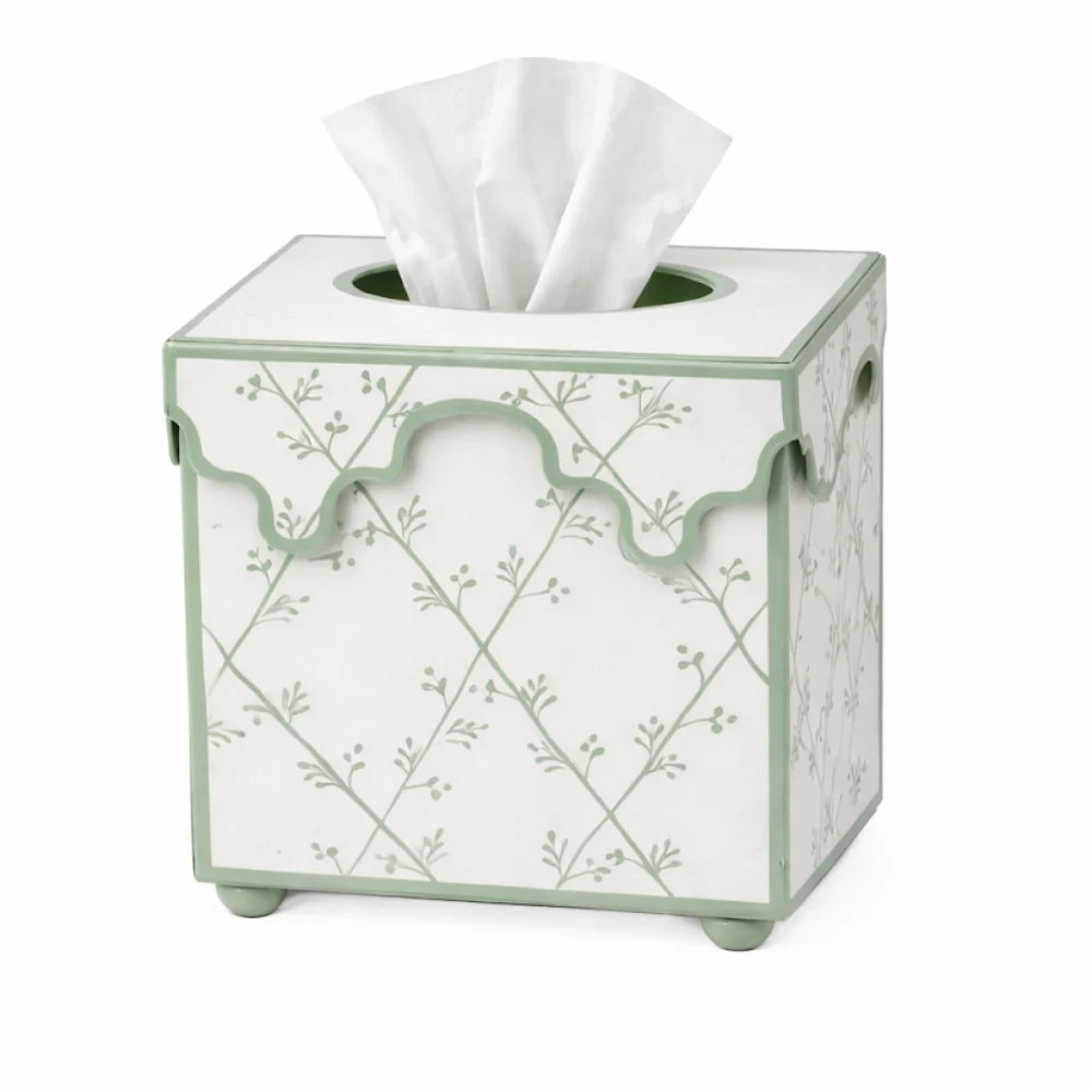 Soft Green Trellis Scalloped Floral Tissue Holder: Final Sale | The Enchanted Home