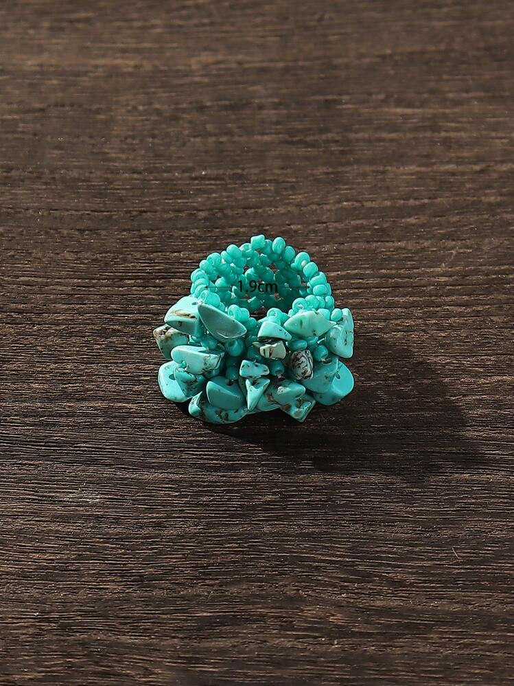 1pc Bohemian Style Elastic Beaded Wide Ring With Natural Stone For Women | SHEIN