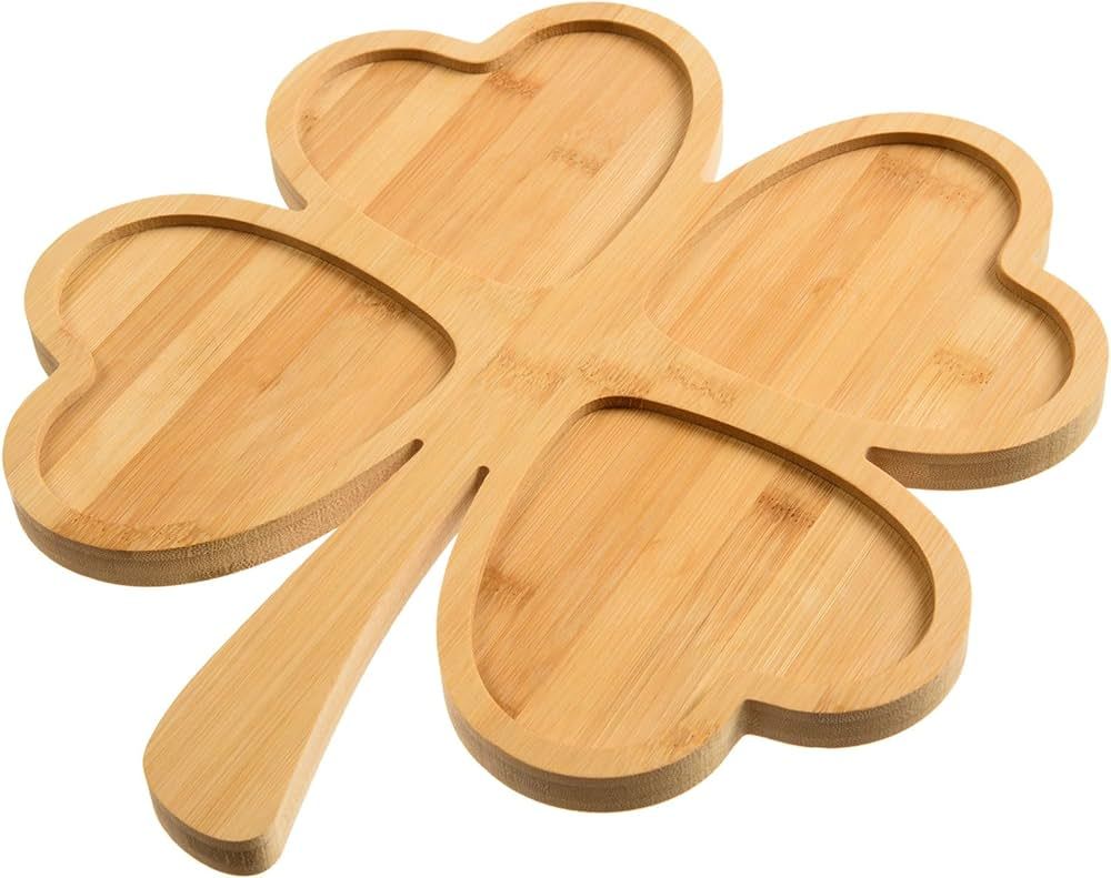 St. Patrick's Day Wooden Serving Tray Four-Leaf Shaped Serving Platter Shamrock Shaped Bamboo Cha... | Amazon (US)