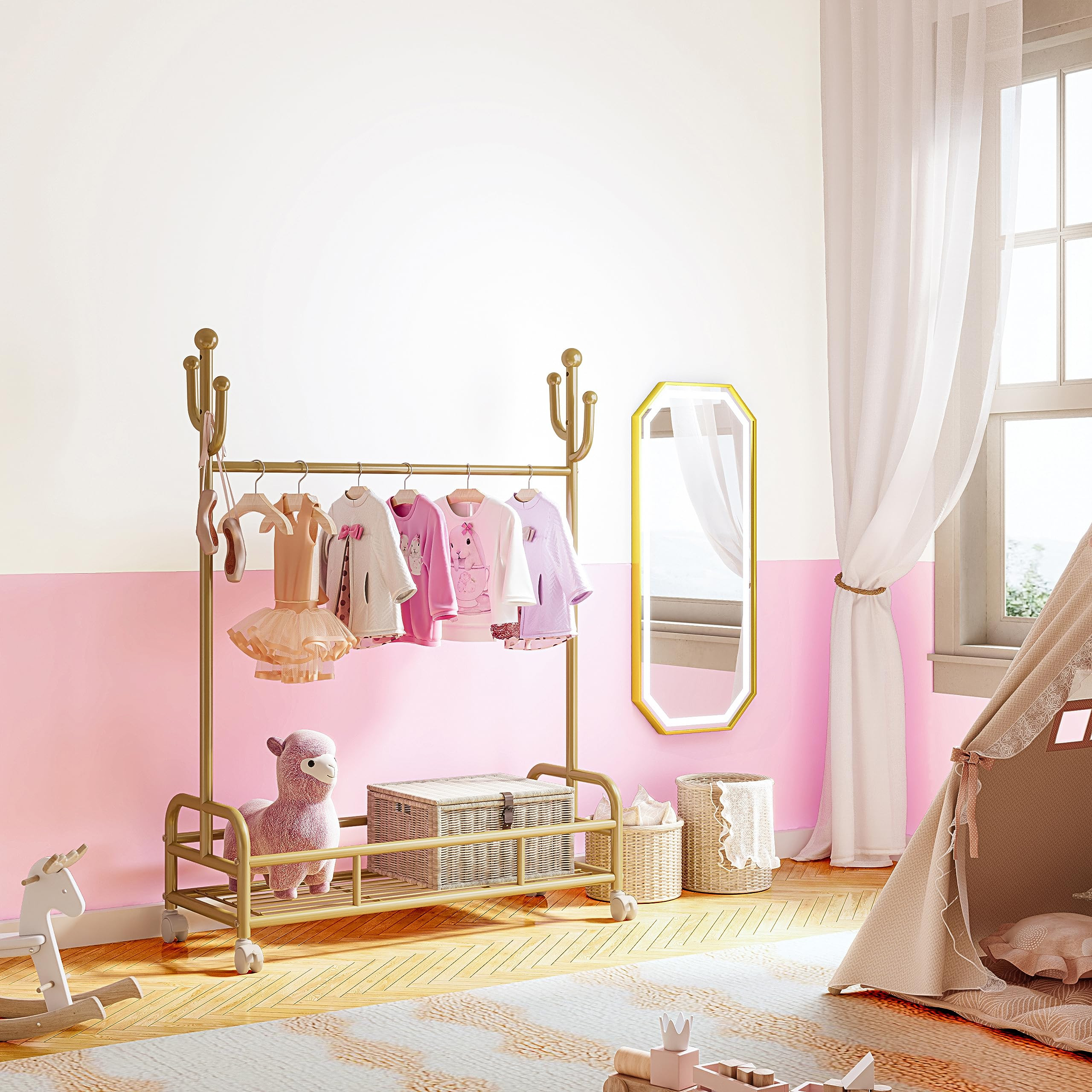 Bestier Kids Dress Up Rack, Adjustable Rack Height for Kids Clothes Rack, Bottom Storage Shelf wi... | Amazon (US)