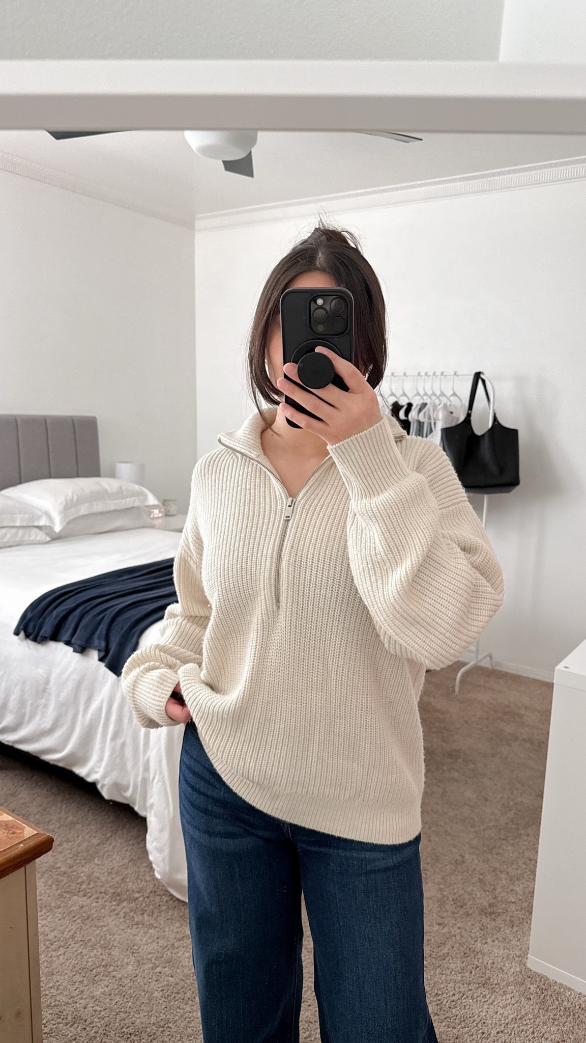 @Quince Australian Merino Wool Half Zip Sweater
Size: S
Color: Heather Bone

Quince Bella Stretch Wide Leg Jeans
Size: 26
Length: Regular
Color: Midnight Blue

fall sweater, fall outfit, fall capsule wardrobe

#LTKootd #LTKSeasonal #LTKPetite