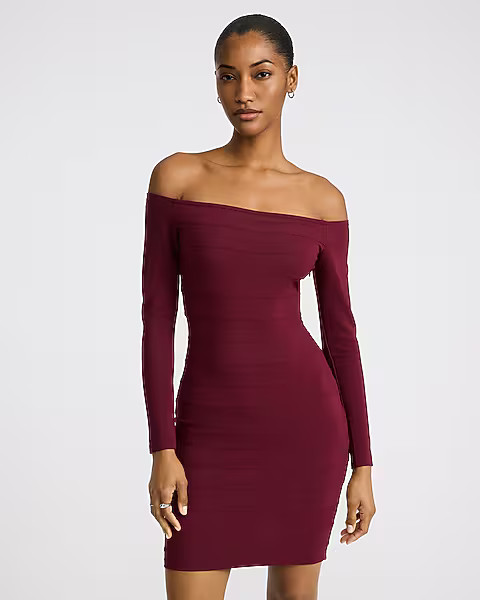 Off The Shoulder Long Sleeve Bandage Mini Dress | Express