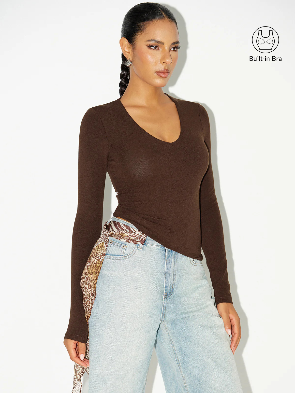 Bra-Free V-Neck Long-Sleeve Top | Commense