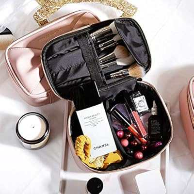 Pink Makeup Brushes Organizer Bag Travel Portable Cosmetic Case with Adjustable Compartments for ... | Amazon (US)