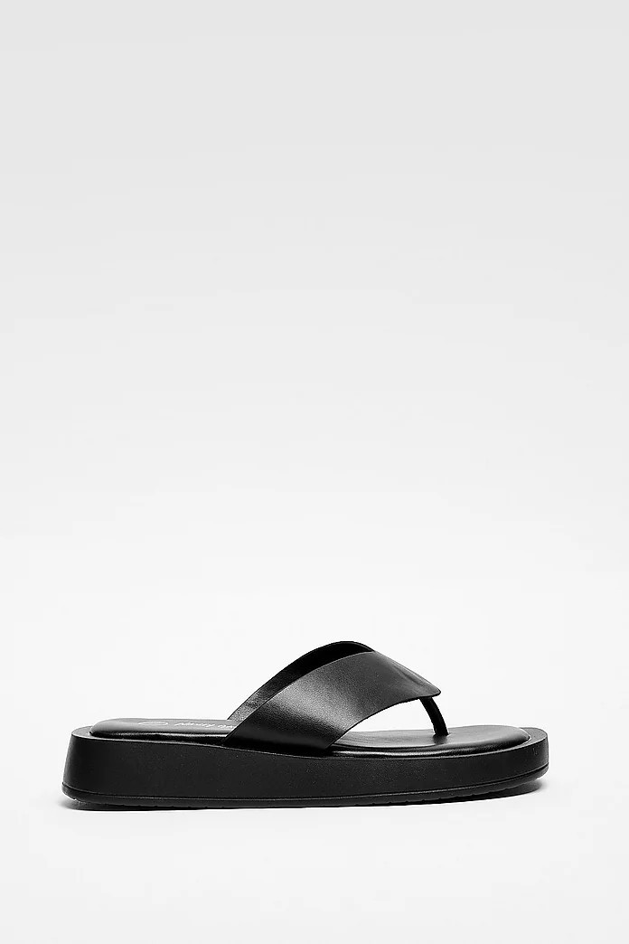Faux Leather Toe Thong Flatform Sliders | Nasty Gal (US)