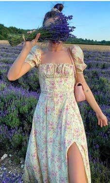 Women's Summer Bohemian Floral PrintedPuff Sleeve Beach Party Flowy Ruffle Split Maxi Dress Y2K R... | Amazon (UK)