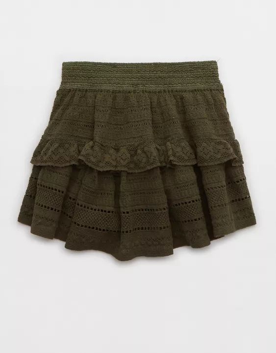 Aerie Textured Lace Ruffle Mini Skirt | American Eagle Outfitters (US & CA)