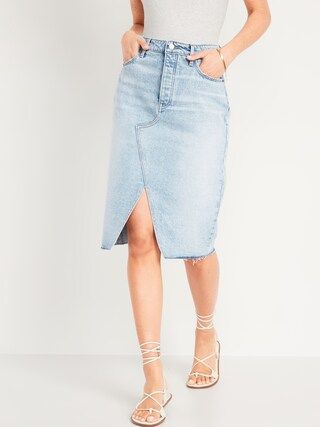 Higher High-Waisted Button-Fly Split-Front Cut-Off Midi Jean Pencil Skirt for Women | Old Navy (US)