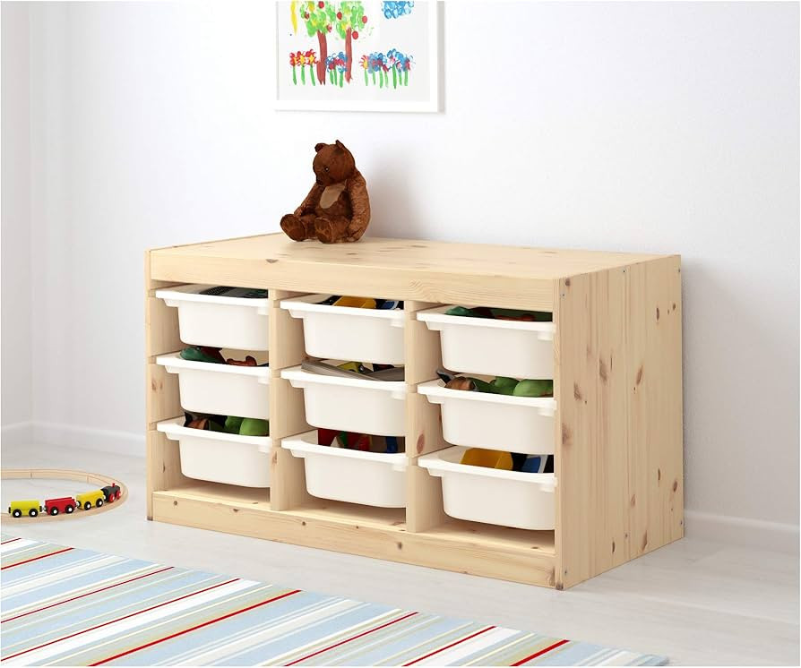 Ikea TROFAST storage combination with boxes, 93x44x52 cm, light white stained pine/white | Amazon (US)