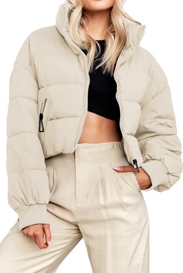 KYL Women's Winter Cropped Puffer Jacket Oversized Zip-Up Quilted Puffy Short Down Coat | Amazon (US)